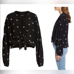 Rails Sloane Black Rivet Star Blouse | Crop Tie front, Button up Blouse